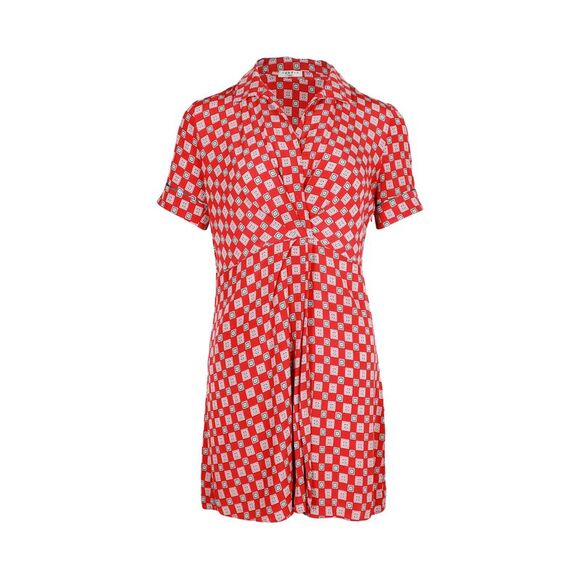 Sandro Paris Printed Front-Knot Mini Dress in Red Silk